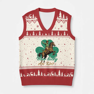 How Lucky Are We V-Neck Knit Sweater Vest Cowboy Western Irish St Patrick's Day TS14 Beige Red Print Your Wear