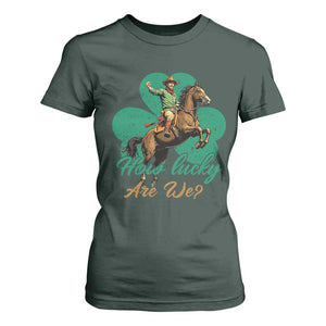 How Lucky Are We T Shirt For Women Cowboy Western Irish St Patrick's Day TS14 Dark Forest Green Print Your Wear