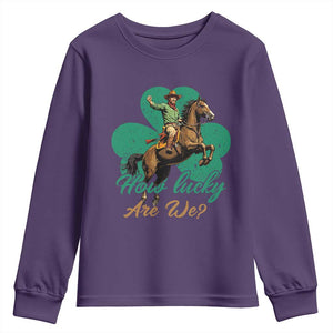 How Lucky Are We Youth Sweatshirt Cowboy Western Irish St Patrick's Day TS14 Purple Print Your Wear