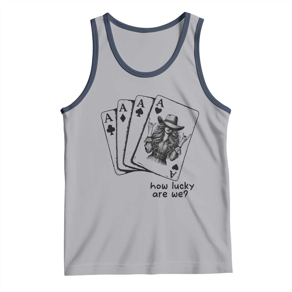 How Lucky Are We Tank Top Funny Western Cowgirl Rodeo Playing Card TS14 Athletic Heather Navy Print Your Wear