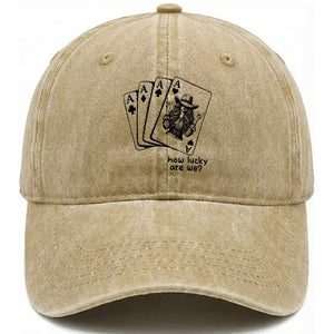 How Lucky Are We Washed Cotton Baseball Cap Funny Western Cowgirl Rodeo Playing Card TS14 Washed Cap Universal Fit Khaki Print Your Wear