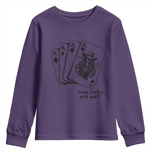 How Lucky Are We Youth Sweatshirt Funny Western Cowgirl Rodeo Playing Card TS14 Purple Print Your Wear