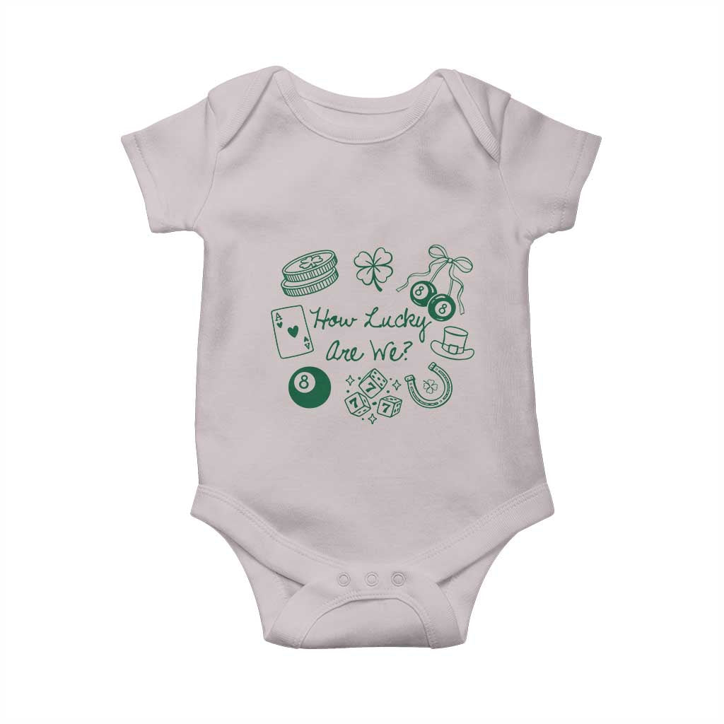 How Lucky Are We Baby Onesie Irish Shamrock Horseshoe St Patricks Day TS14 Ice Gray Print Your Wear