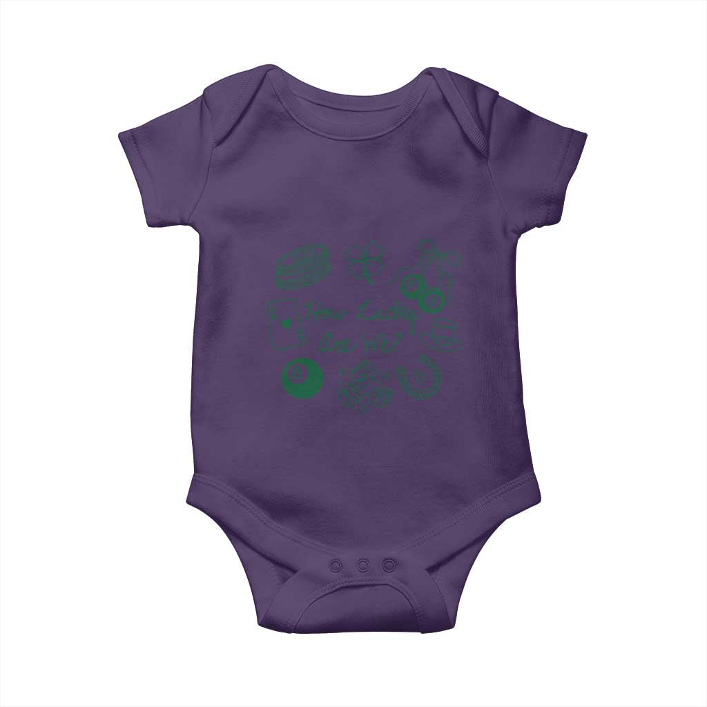 How Lucky Are We Baby Onesie Irish Shamrock Horseshoe St Patricks Day TS14 Purple Print Your Wear