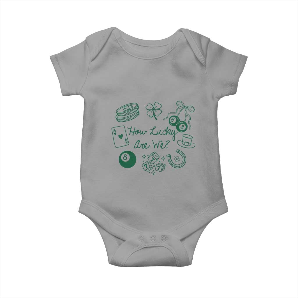 How Lucky Are We Baby Onesie Irish Shamrock Horseshoe St Patricks Day TS14 Sport Gray Print Your Wear