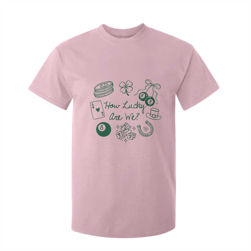 How Lucky Are We T Shirt For Kid Irish Shamrock Horseshoe St Patricks Day TS14 Light Pink Print Your Wear