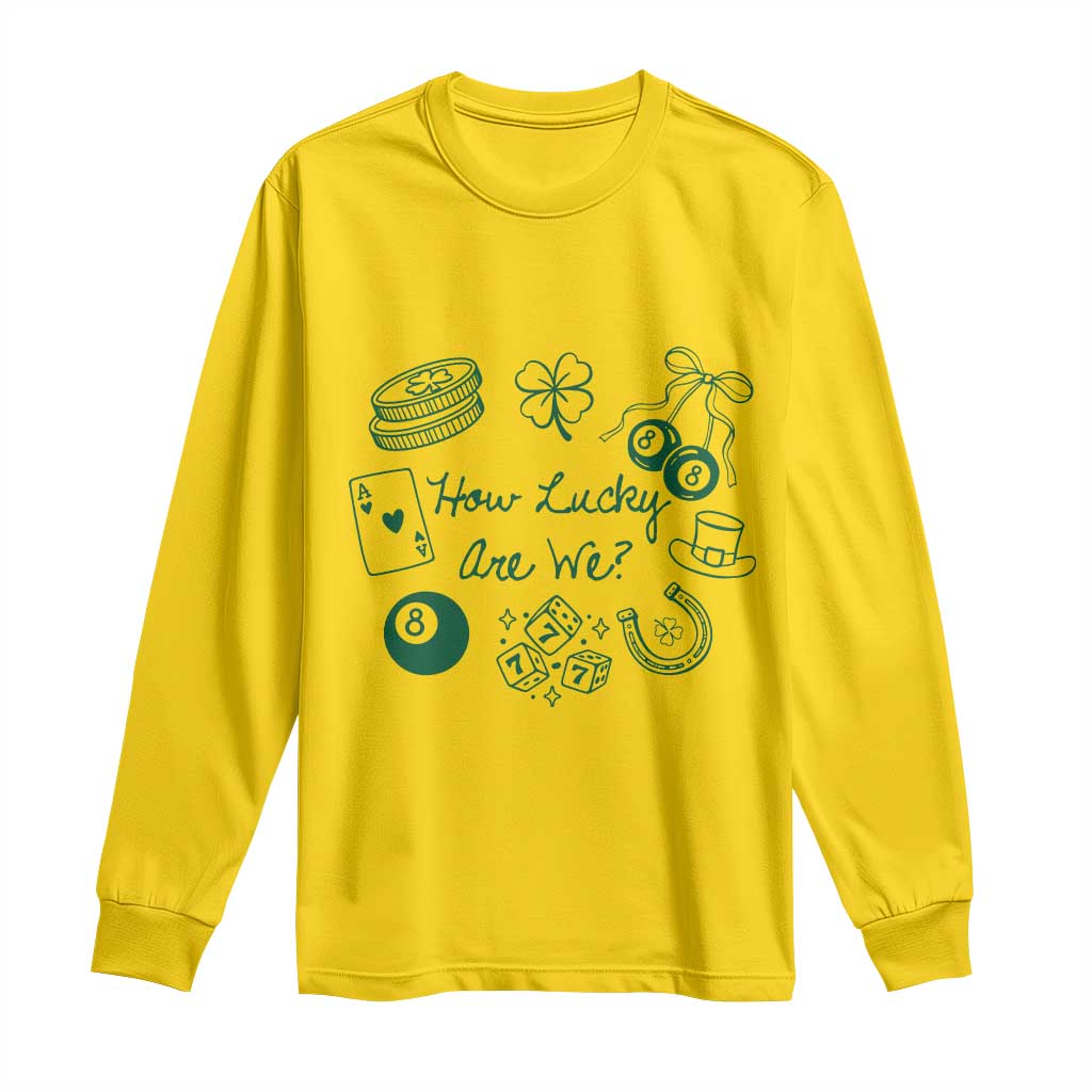 How Lucky Are We Long Sleeve Shirt Irish Shamrock Horseshoe St Patricks Day TS14 Daisy Print Your Wear