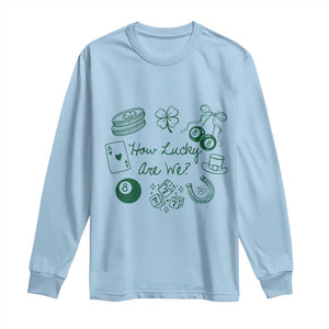 How Lucky Are We Long Sleeve Shirt Irish Shamrock Horseshoe St Patricks Day TS14 Light Blue Print Your Wear