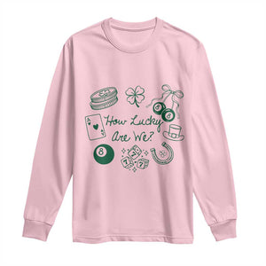 How Lucky Are We Long Sleeve Shirt Irish Shamrock Horseshoe St Patricks Day TS14 Light Pink Print Your Wear