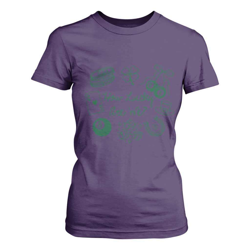 How Lucky Are We T Shirt For Women Irish Shamrock Horseshoe St Patricks Day TS14 Purple Print Your Wear