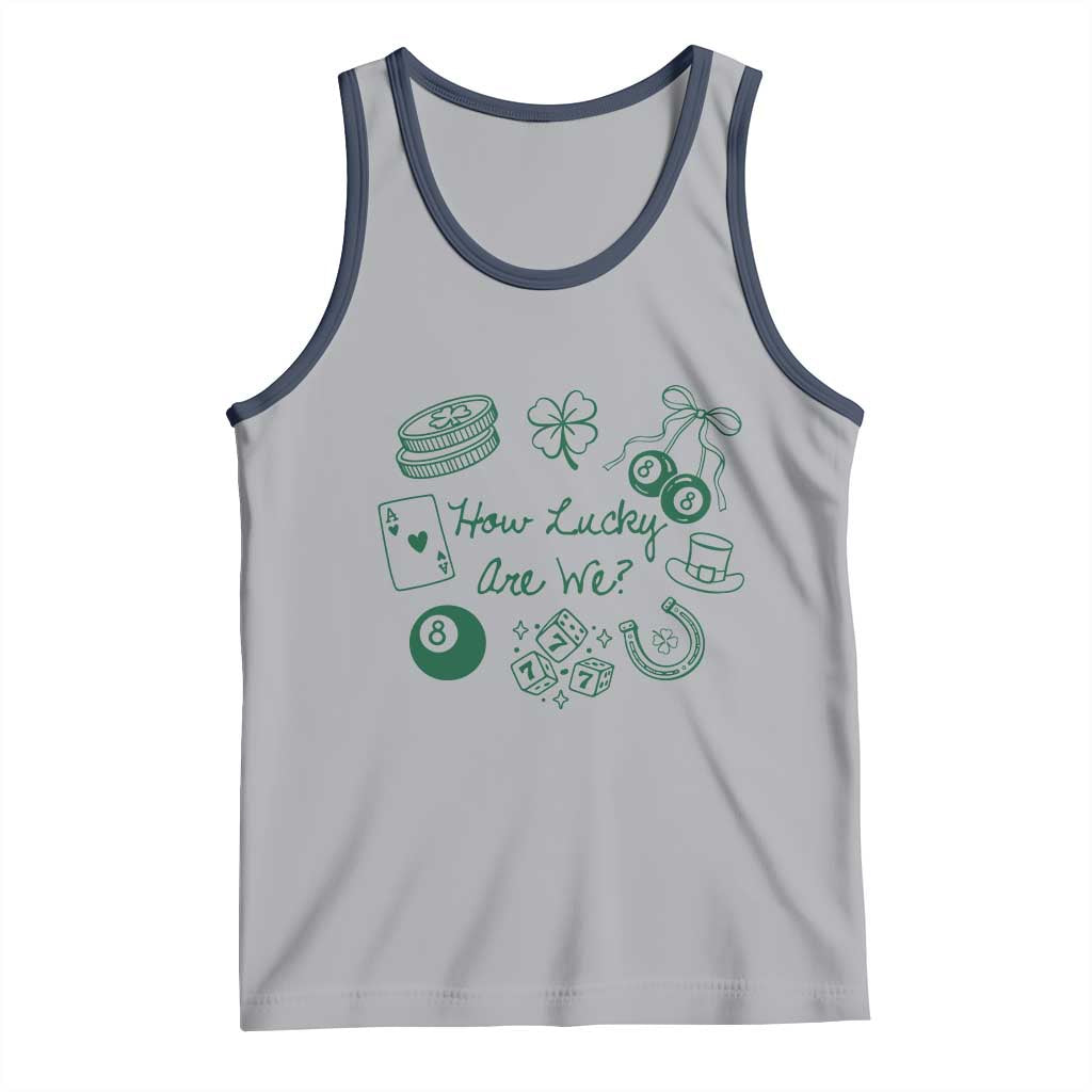 How Lucky Are We Tank Top Irish Shamrock Horseshoe St Patricks Day TS14 Athletic Heather Navy Print Your Wear