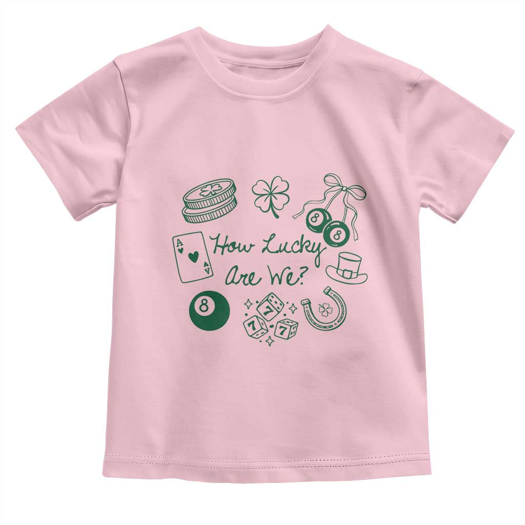 How Lucky Are We Toddler T Shirt Irish Shamrock Horseshoe St Patricks Day TS14 Light Pink Print Your Wear