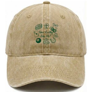 How Lucky Are We Washed Cotton Baseball Cap Irish Shamrock Horseshoe St Patricks Day TS14 Washed Cap Universal Fit Khaki Print Your Wear