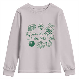 How Lucky Are We Youth Sweatshirt Irish Shamrock Horseshoe St Patricks Day TS14 Ice Gray Print Your Wear