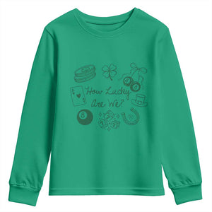 How Lucky Are We Youth Sweatshirt Irish Shamrock Horseshoe St Patricks Day TS14 Irish Green Print Your Wear