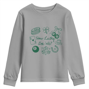 How Lucky Are We Youth Sweatshirt Irish Shamrock Horseshoe St Patricks Day TS14 Sport Gray Print Your Wear