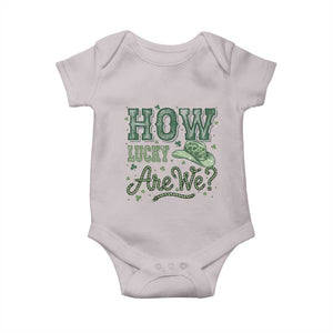How Lucky Are We Baby Onesie Cowboy Western St Patrick's Day TS14 Ice Gray Print Your Wear