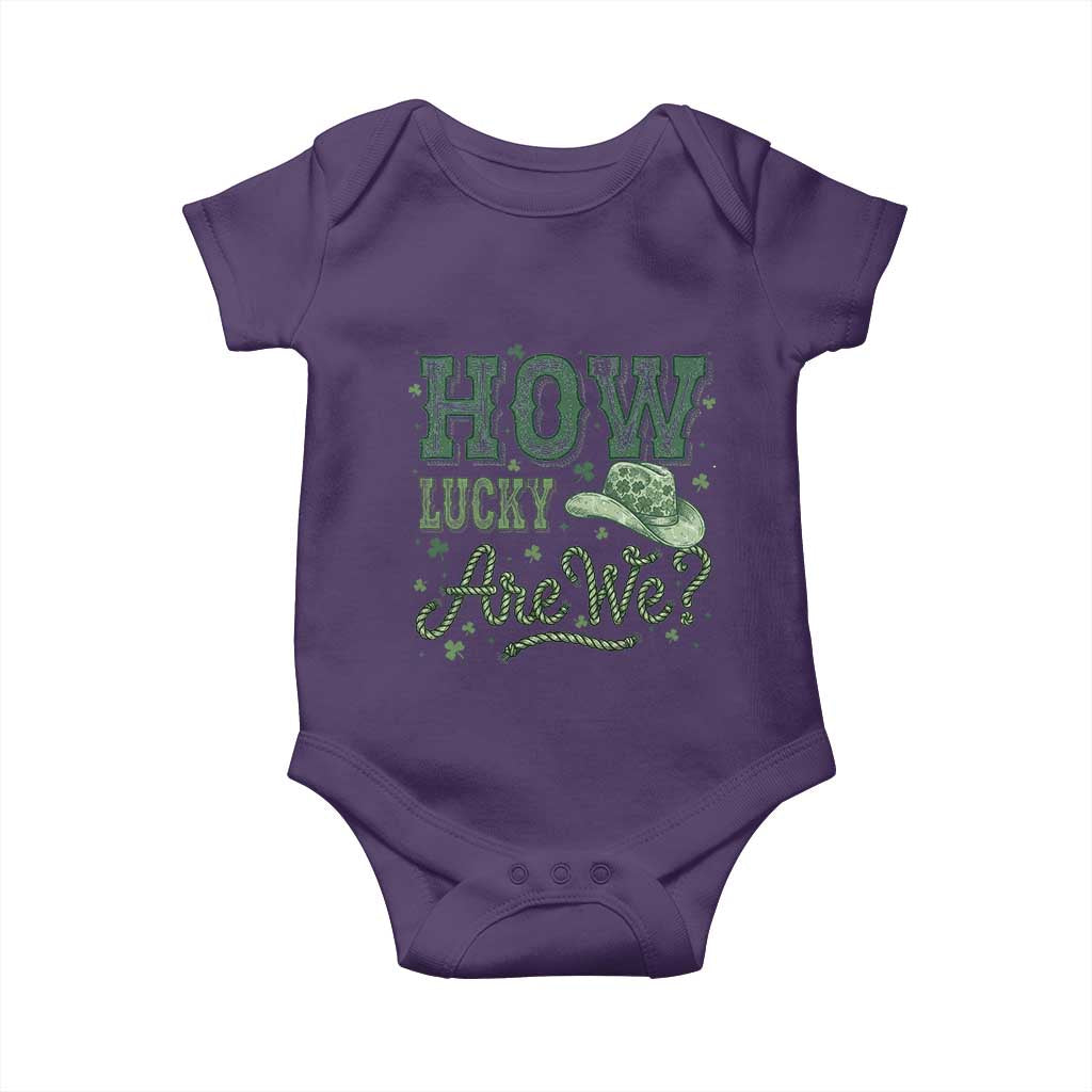 How Lucky Are We Baby Onesie Cowboy Western St Patrick's Day TS14 Purple Print Your Wear