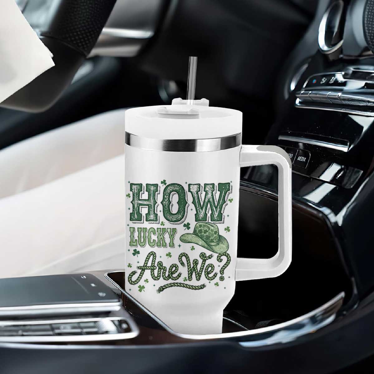 How Lucky Are We Tumbler With Handle Cowboy Western St Patrick's Day TS14 Print Your Wear