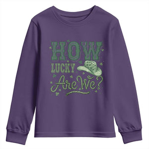 How Lucky Are We Youth Sweatshirt Cowboy Western St Patrick's Day TS14 Purple Print Your Wear