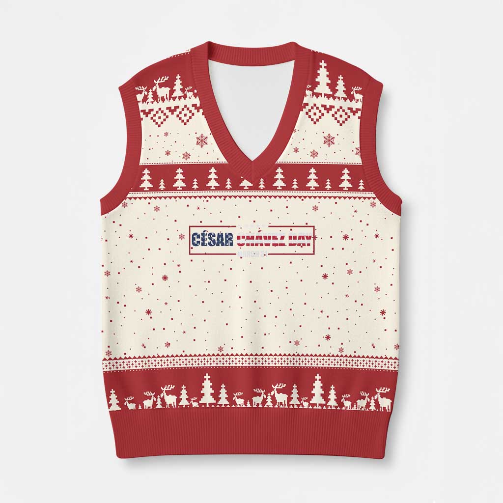 Cesar Chavez V-Neck Knit Sweater Vest Hispanic Heritage Month Mexican Immigrant TS14 Beige Red Print Your Wear