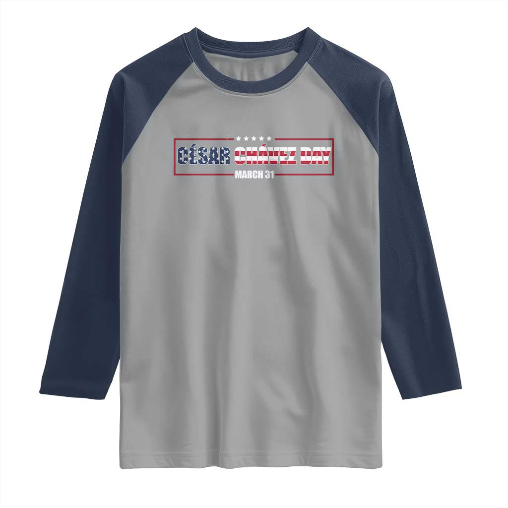Cesar Chavez Raglan Shirt Hispanic Heritage Month Mexican Immigrant TS14 Sport Gray Navy Print Your Wear