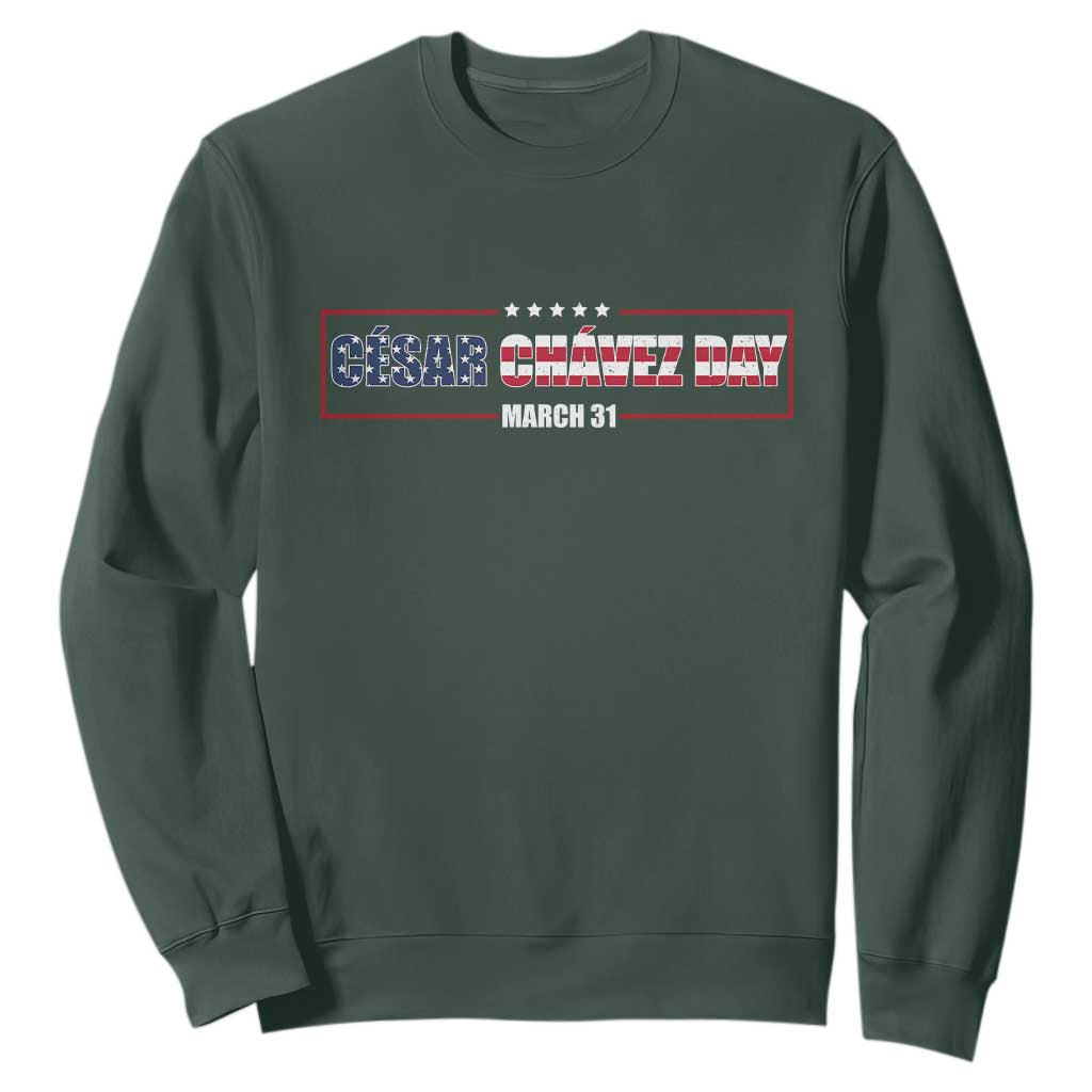 Cesar Chavez Sweatshirt Hispanic Heritage Month Mexican Immigrant TS14 Dark Forest Green Print Your Wear