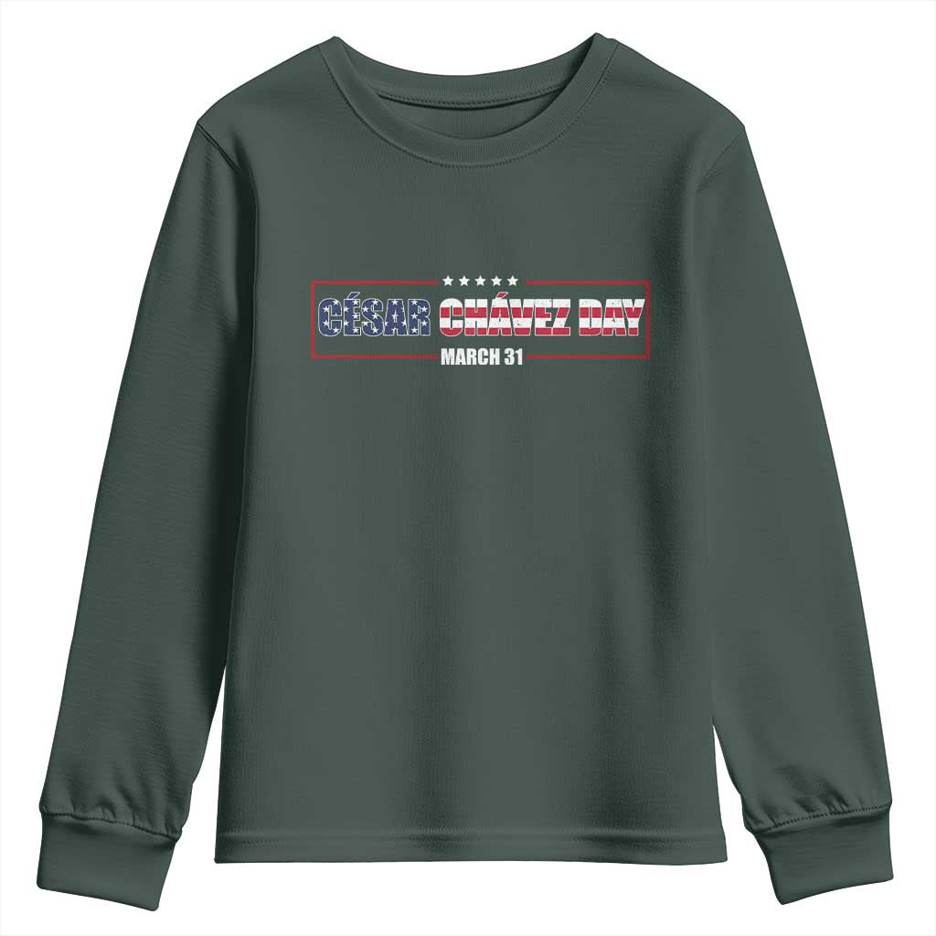 Cesar Chavez Youth Sweatshirt Hispanic Heritage Month Mexican Immigrant TS14 Dark Forest Green Print Your Wear