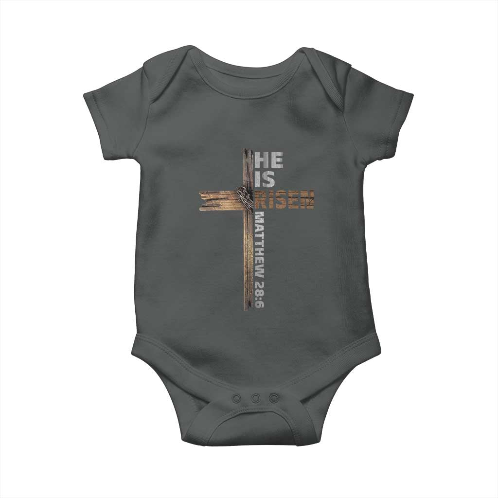 He is Risen Christian Baby Onesie Easter Cross Jesus Christian TS14 Dark Heather Print Your Wear