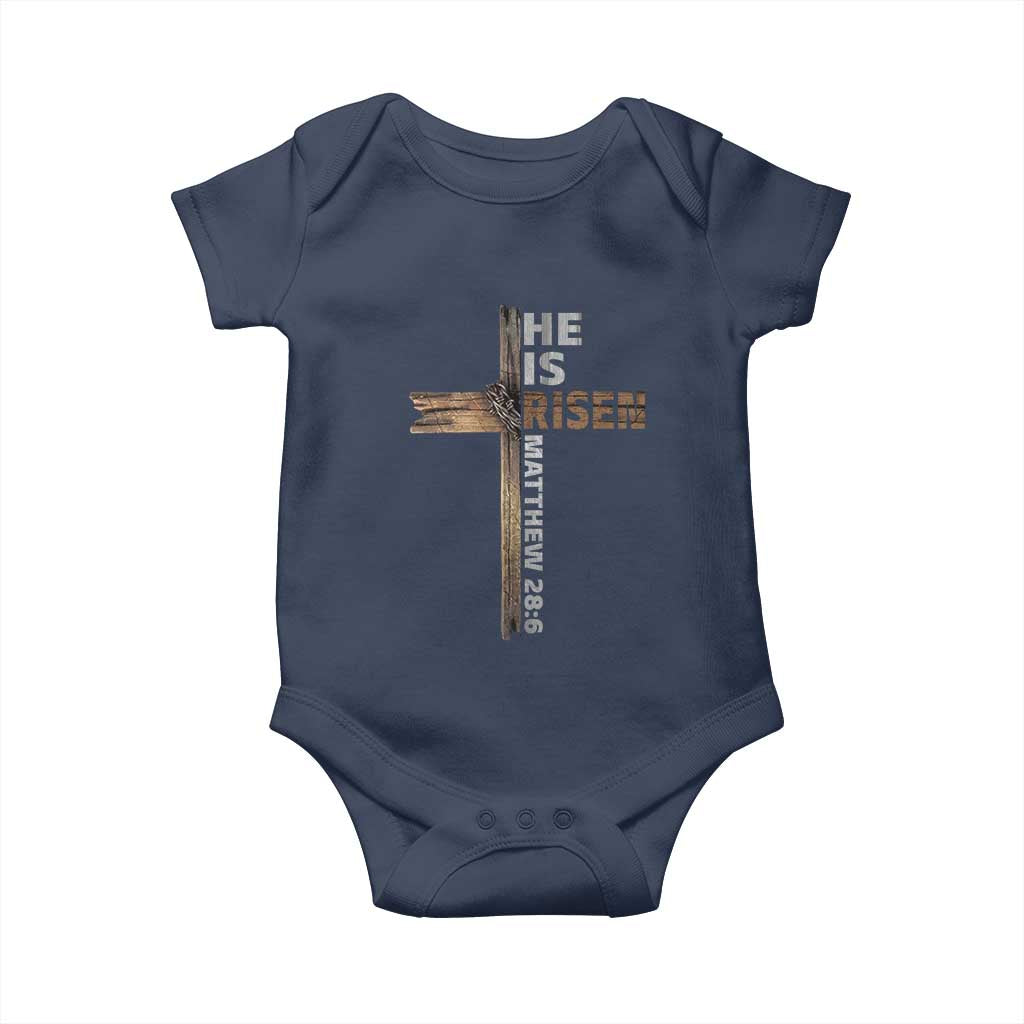 He is Risen Christian Baby Onesie Easter Cross Jesus Christian TS14 Navy Print Your Wear
