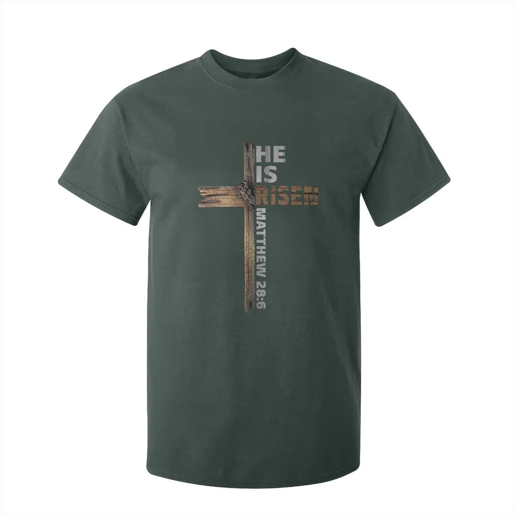 He is Risen Christian T Shirt For Kid Easter Cross Jesus Christian TS14 Dark Forest Green Print Your Wear