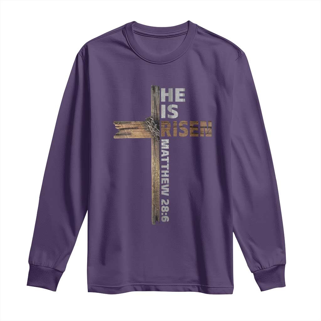 He is Risen Christian Long Sleeve Shirt Easter Cross Jesus Christian TS14 Purple Print Your Wear