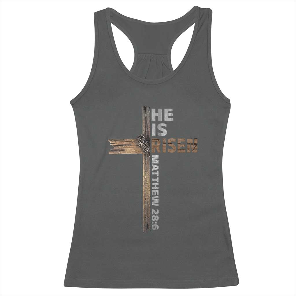 He is Risen Christian Racerback Tank Top Easter Cross Jesus Christian TS14 Dark Heather Print Your Wear