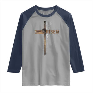 He is Risen Christian Raglan Shirt Easter Cross Jesus Christian TS14 Sport Gray Navy Print Your Wear