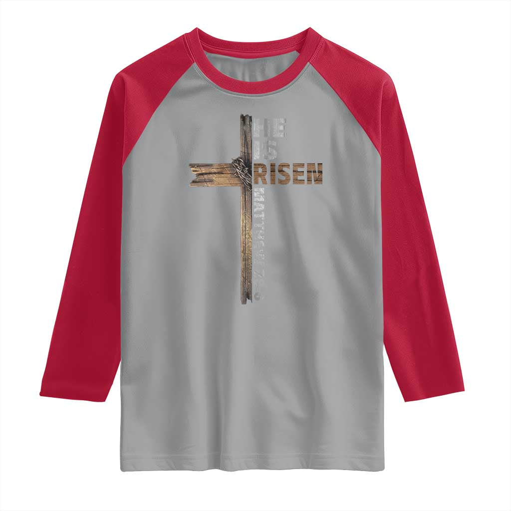 He is Risen Christian Raglan Shirt Easter Cross Jesus Christian TS14 Sport Gray Red Print Your Wear