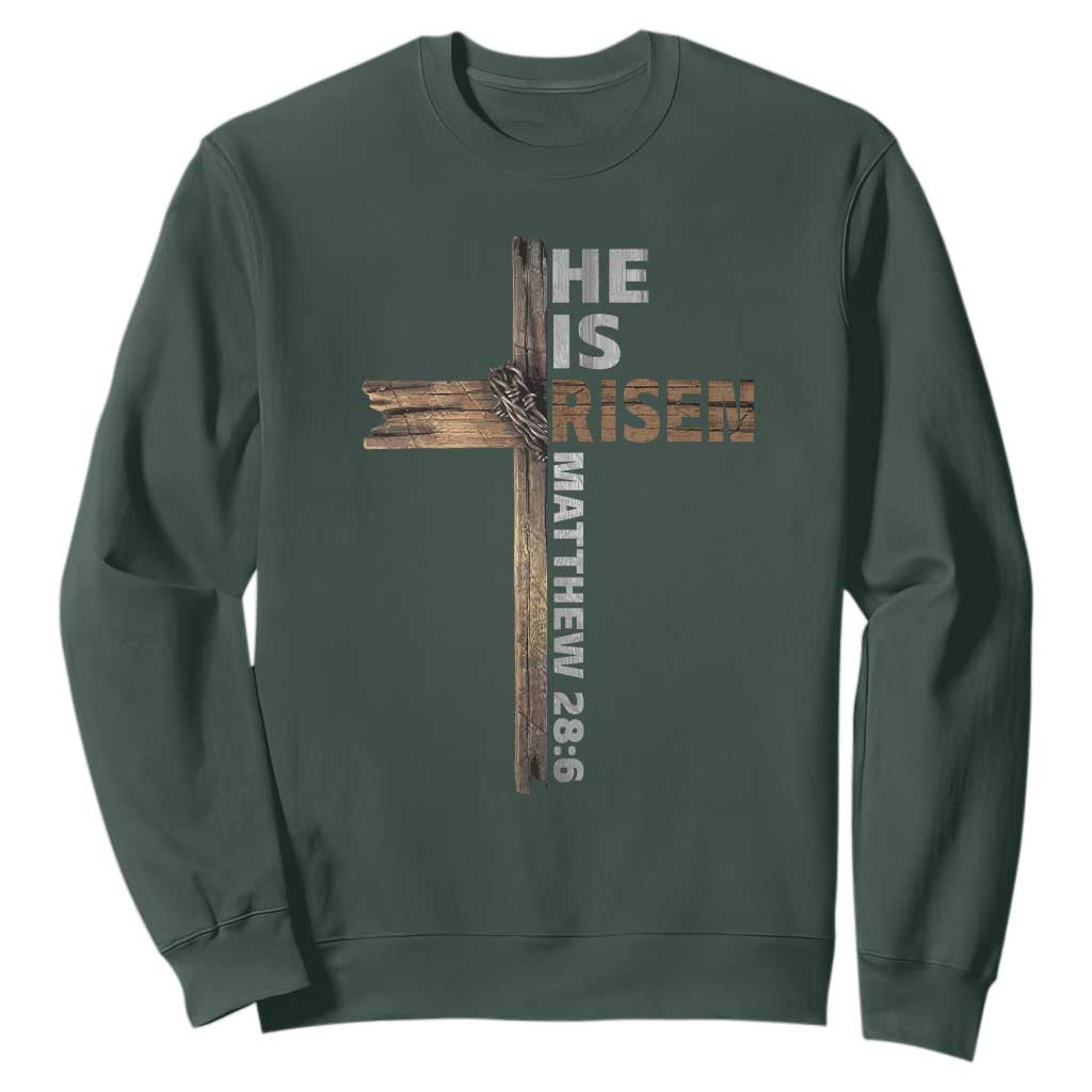 He is Risen Christian Sweatshirt Easter Cross Jesus Christian TS14 Dark Forest Green Print Your Wear
