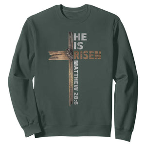 He is Risen Christian Sweatshirt Easter Cross Jesus Christian TS14 Dark Forest Green Print Your Wear