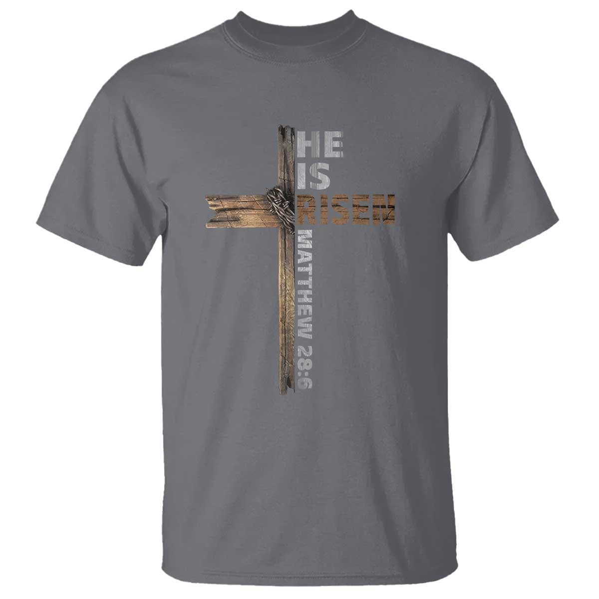 He is Risen Christian T Shirt Easter Cross Jesus Christian TS14 Charcoal Print Your Wear