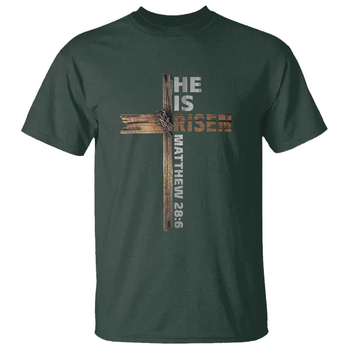 He is Risen Christian T Shirt Easter Cross Jesus Christian TS14 Dark Forest Green Print Your Wear