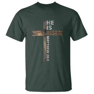He is Risen Christian T Shirt Easter Cross Jesus Christian TS14 Dark Forest Green Print Your Wear
