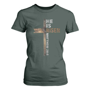 He is Risen Christian T Shirt For Women Easter Cross Jesus Christian TS14 Dark Forest Green Print Your Wear