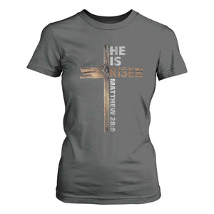 He is Risen Christian T Shirt For Women Easter Cross Jesus Christian TS14 Dark Heather Print Your Wear