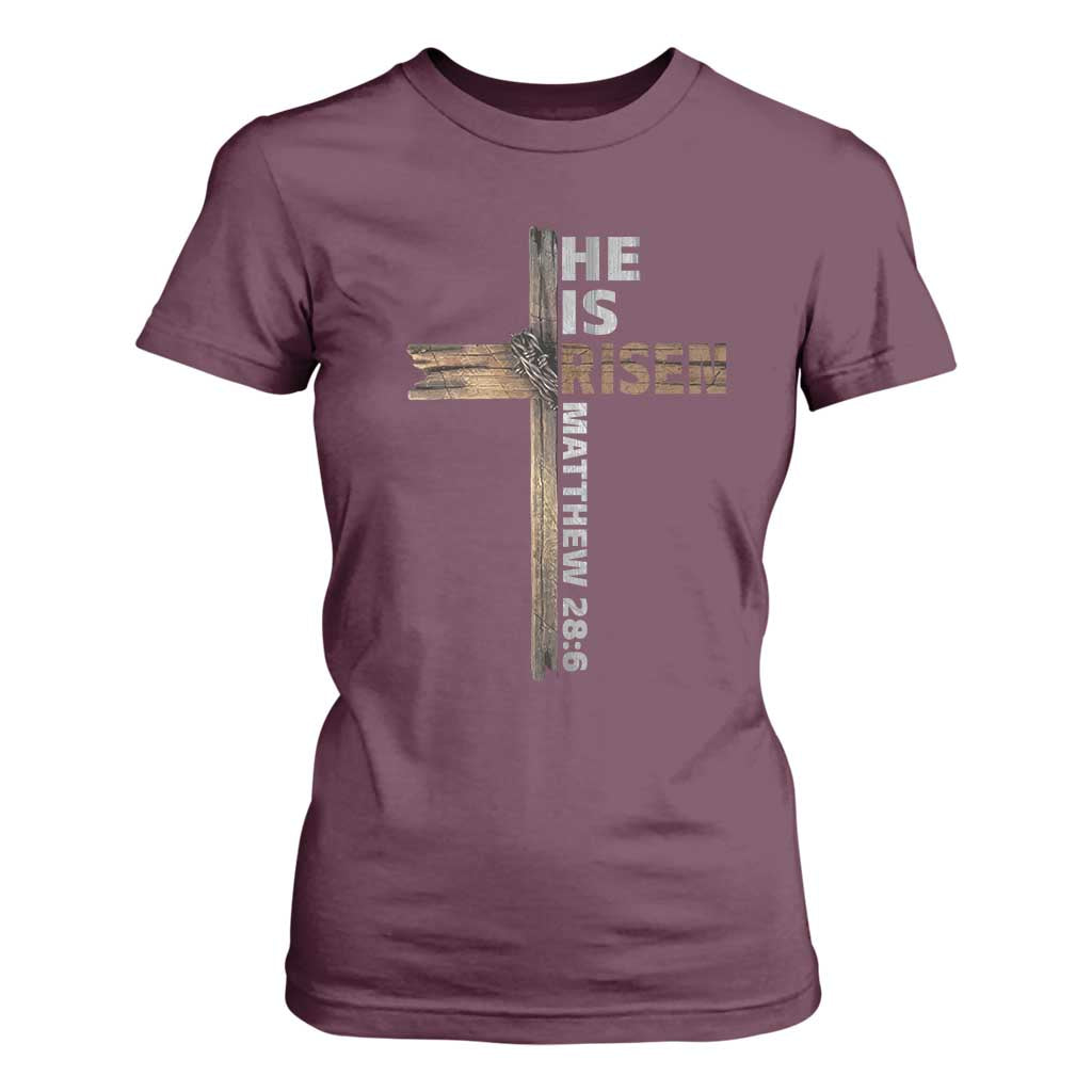 He is Risen Christian T Shirt For Women Easter Cross Jesus Christian TS14 Maroon Print Your Wear