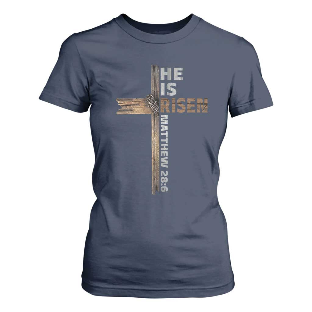 He is Risen Christian T Shirt For Women Easter Cross Jesus Christian TS14 Navy Print Your Wear