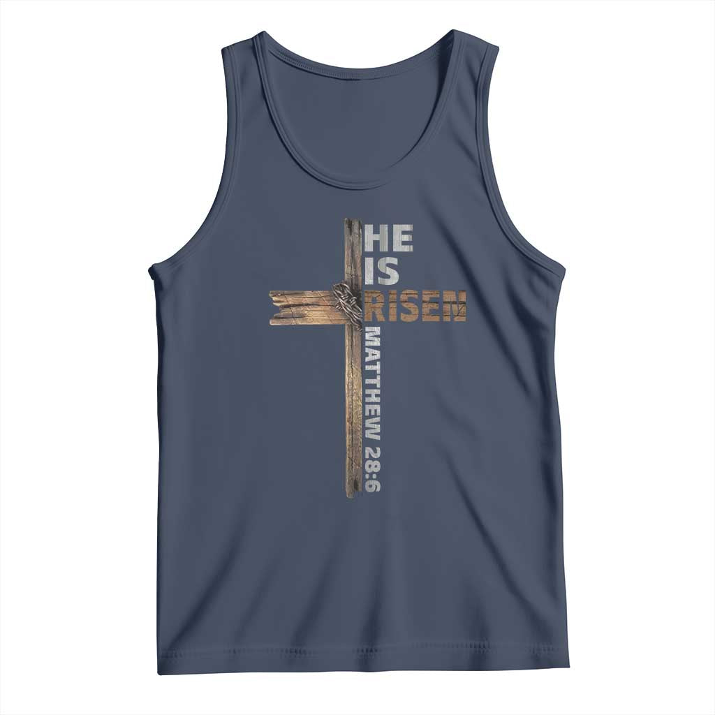 He is Risen Christian Tank Top Easter Cross Jesus Christian TS14 Navy Print Your Wear