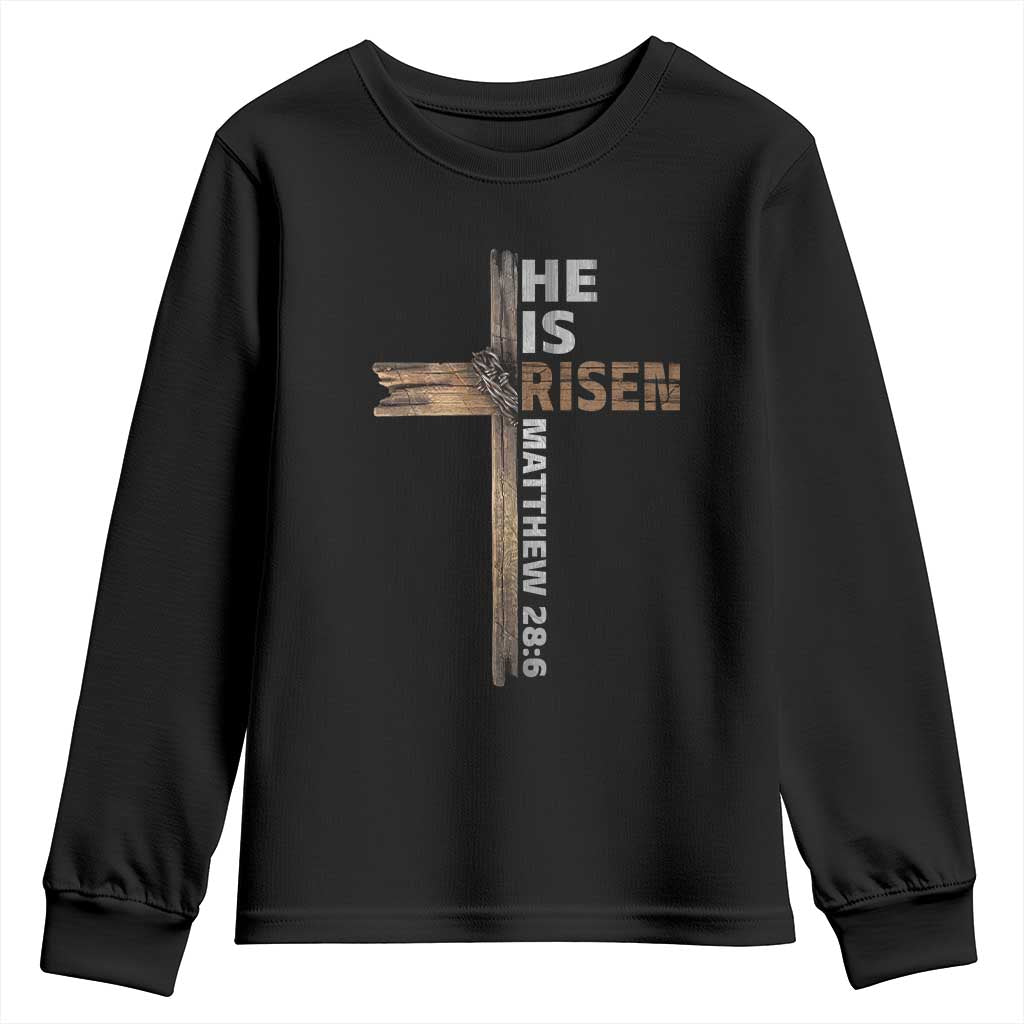 He is Risen Christian Youth Sweatshirt Easter Cross Jesus Christian TS14 Black Print Your Wear