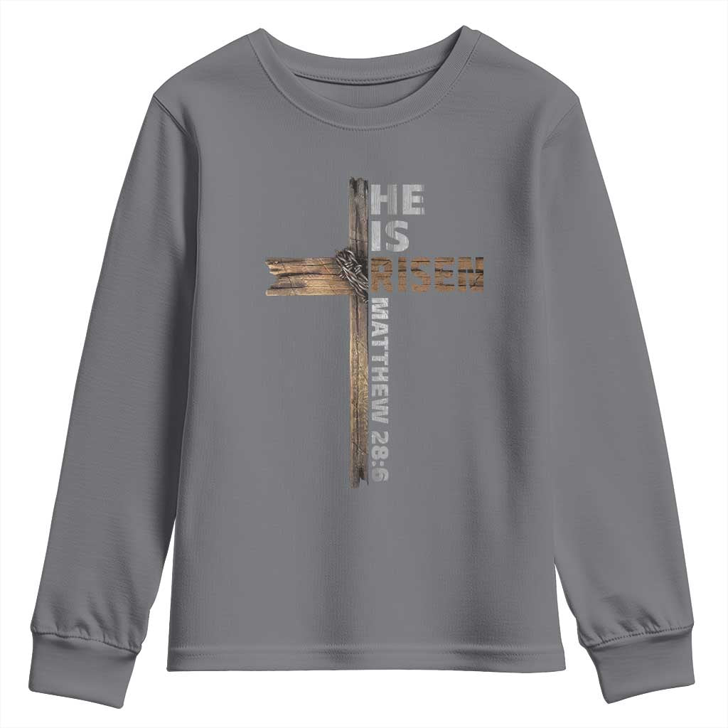 He is Risen Christian Youth Sweatshirt Easter Cross Jesus Christian TS14 Charcoal Print Your Wear