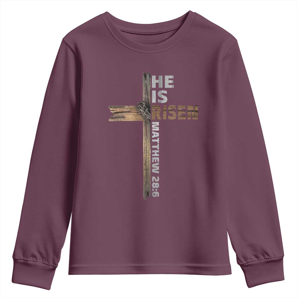 He is Risen Christian Youth Sweatshirt Easter Cross Jesus Christian TS14 Maroon Print Your Wear