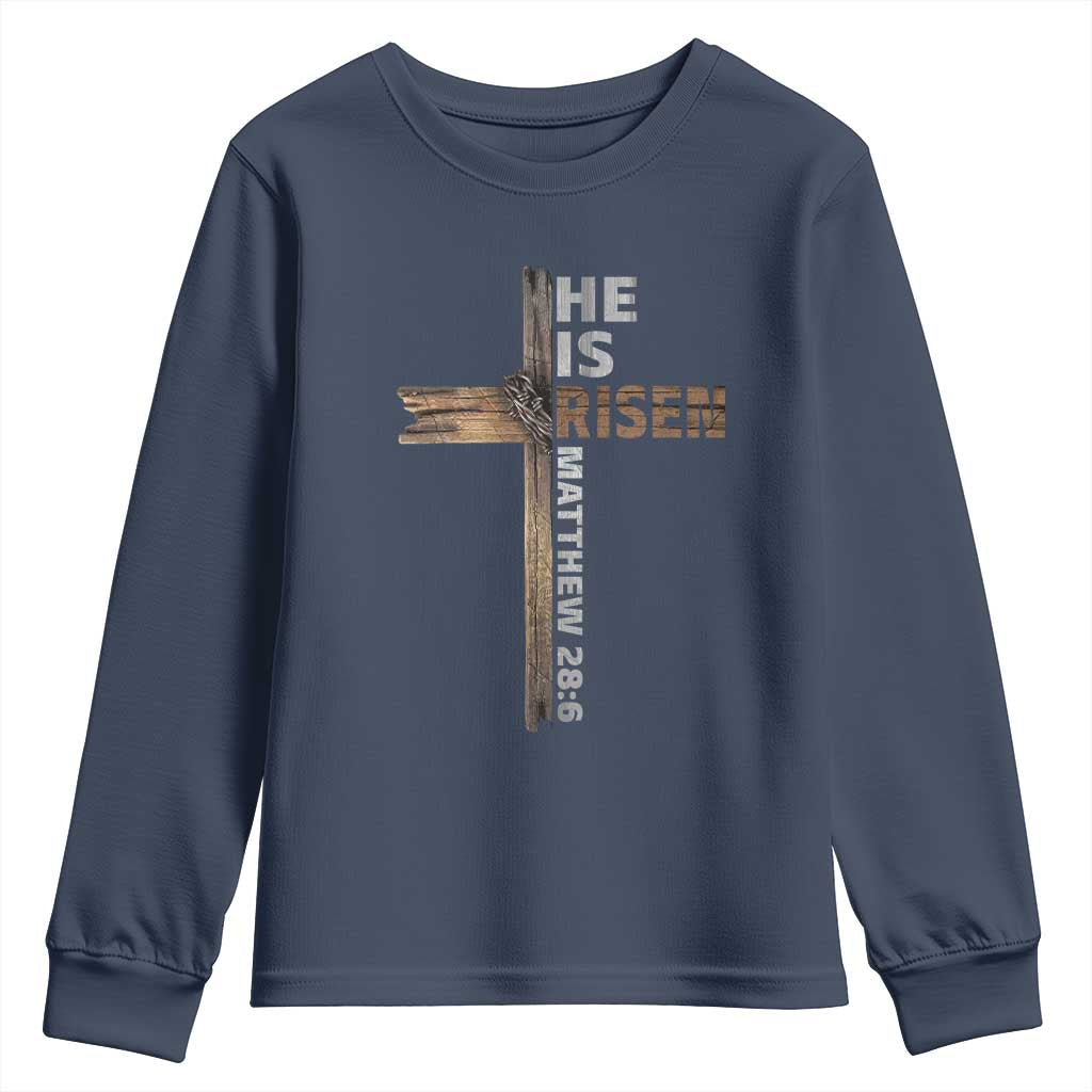 He is Risen Christian Youth Sweatshirt Easter Cross Jesus Christian TS14 Navy Print Your Wear