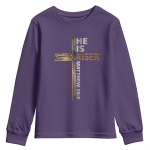 He is Risen Christian Youth Sweatshirt Easter Cross Jesus Christian TS14 Purple Print Your Wear